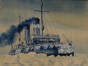 Icebreaker Krasin Among Ice Floes in the Barents Sea, 1932