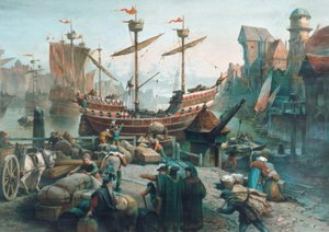 In the Harbor of a Hanseatic City by Unbekannt