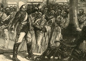 Incident in the Indian Mutiny: Lieut. De Kantzow Calming the Sepoys at Mynpooree, 1890
