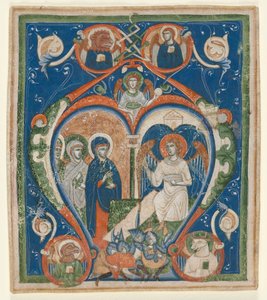 Initial A [ngelus Domini descendit] from an Antiphonary: The Three Marys at the Tomb by Unbekannt