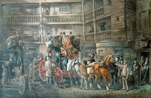 Inn yard with Mail Coach preparing to leave, c. 1840 by Unbekannt
