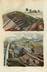 Iron mines in the Hartz mountains near Clausthal, Germany, and hikers crossing rivers, mountains and glaciers