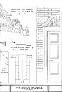 Ironwork and doorway, Berkeleys Hospital, Worcester, Worcestershire, 1924