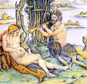 Italian Earthenware Plate Showing the Satyr Family After Durer by Unbekannt