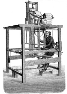Jacquard Loom, with Swags of Punched Cards from which Pattern was Woven