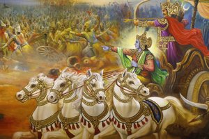 Fresco. Krishna the charioteer guiding Arjuna in the battlefield of Kurukshetra. United Kingdom by Unbekannt