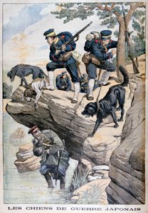 Japanese Soldiers with Dogs Locate a Russian in Hiding, Russo-Japanese War
