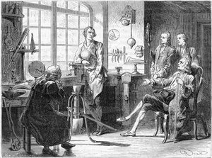 Joseph Black visiting James Watt in his Glasgow workshop by Unbekannt