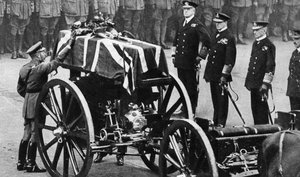 King George V places a wreath on the coffin of an unknown soldier, Whitehall, London