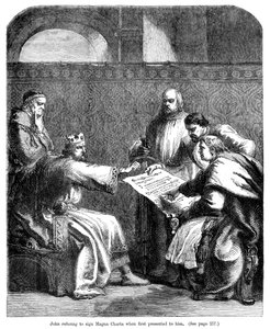 King John 1167-1216 refusing to sign the Magna Carta when first presented to him, 1215