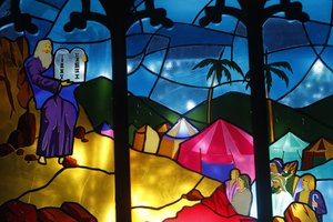 Moses with the Tables of the Law, Stained Glass Window, Kon Tum Cathedral, Kon Tum, Vietnam