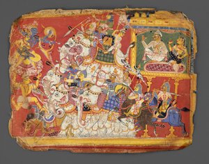 Krishna Battles the Armies of the Demon Naraka: Page from a Bhagavata Purana Manuscript by Unbekannt
