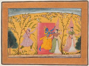 Krishna Exacts a toll from the Milkmaids, from a Bhagavata Purana by Unbekannt