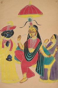 Krishna Standing by Radha Who is Seated on a Chair, 1800s