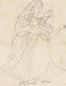 Krishna dressed as a woman Embracing Radha, 19th century by Unbekannt