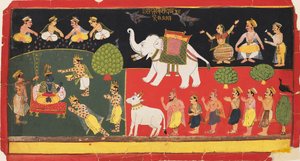 Krishna Revered by Indra Arriving on a White Elephant, c1720 by Unbekannt