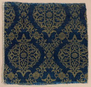 Lampas with Foliate Medallions in Ogival Lattice by Unbekannt