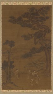 Landscape: handicraftsmen under a great pine tree by Unbekannt