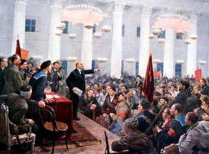 Lenin Haranguing Deputies of the 2nd Soviet Congress, Smolny Palace, St Petersburg by Unbekannt