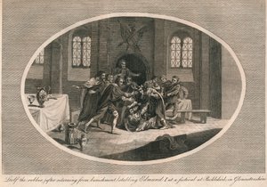 Leofa the robber stabbing Edmund I at a festival at Pucklekirk, Gloucestershire