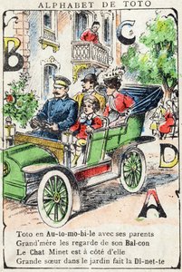 Letters A B C D Car Balcony Cat Dinette. Engraving in 