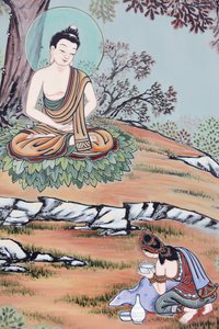 Life of Buddha: A Young Woman Offered the Future Buddha a Bowl of Rice and Milk by Unbekannt