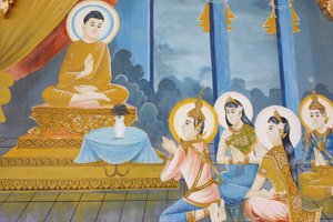 Life of Buddha: Teaching the Dharma to His Family in Preah Prom Rath Monastery, Siem Reap, Cambodia