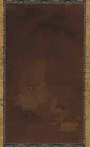 Lohan Seated, an Attendant Kneeling Before Him, Yuan or Ming Dynasty, 1279-1644