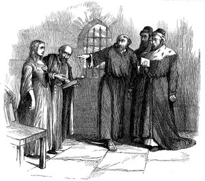 Lucrezia Castellani before Inquisitors after banned Waldenses service, c. 1476, 19th century by Unbekannt