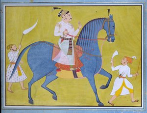 Maharaja Pratap Singh of Sawar Riding, with Two Attendants on Foot by Unbekannt
