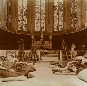 Makeshift barracks in a church, Marne, northern France by Unbekannt