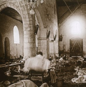 Makeshift hospital in a church, Marne, northern France, 1914 by Unbekannt