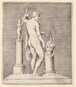 Man with Torch between Flaming Altar and Statuette by Unbekannt