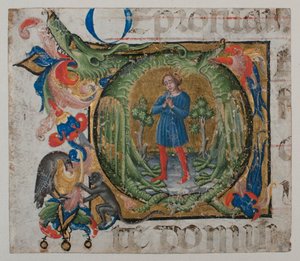Manuscript Illumination with Initial Q, from a Choir Book, First Half 15th Century