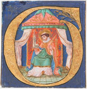 Manuscript Illumination with Saint Trudo Trond in an Initial O, from a Choir Book