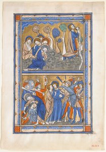 Manuscript Leaf with the Agony in the Garden and Betrayal of Christ, from a Royal Psalter, ca. 1270 by Unbekannt