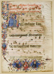 Manuscript Leaf with the Visitation in an Initial A and Cardinal Adam Easton, Italian, ca. 1400 by Unbekannt