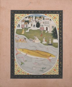 Manuscript Painting with Hindu Tantric Scene Depicting Two Fish