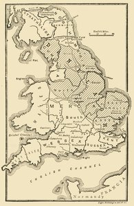 Map of England, Showing Anglo-Saxon Kingdoms and Danish Districts, c9th Century