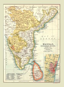 Map of Madras, Hyderabad, Mysore, Coorg and Ceylon by Unbekannt