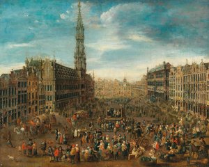 Market scene on the Grand Place in Brussels