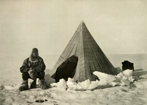 Marshall Outside a Tent, at the Camp, c1908-1909 by Unbekannt