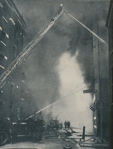 Massed Forces of the Modern Fire-Fighter Pitted Against a City Blaze by Unbekannt