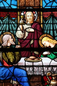 Moulins cathedral. Stained glass window: The Last Supper, Moulins, France