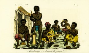 Muchicongo Men and Many Wives Outside a Hut, Angola by Unbekannt