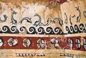 Mural Painting in the Tomb of Typhon (Tomba del Tifone) at Tarquinia, Italy, 1928