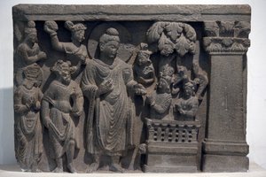 National Museum of India, Delhi. Buddha with Naga-Kalika. Gandhara, 2nd century A.D., Stone. Loan from Mayo College Museum, Ajmer. India. by Unbekannt