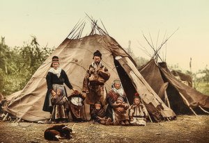 Norway. Lapps (Sami) - Family in Front of a Tent
