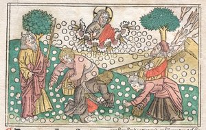 Nuremberg Bible: Manna Falling from Heaven by Unbekannt