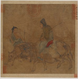 Old Woman on Ox, with Herd-boy and Calf